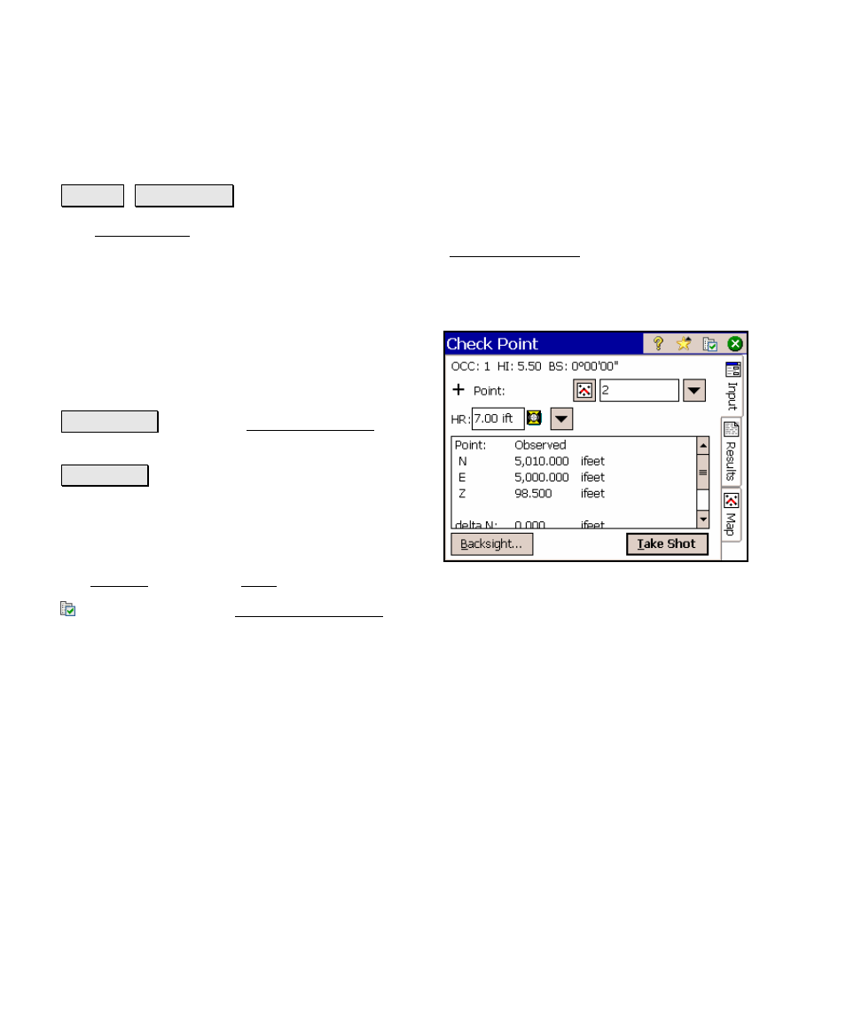 Check point, Horizontal angle offset | Spectra Precision Survey Pro v4.5 Ranger Reference Manual User Manual | Page 164 / 475