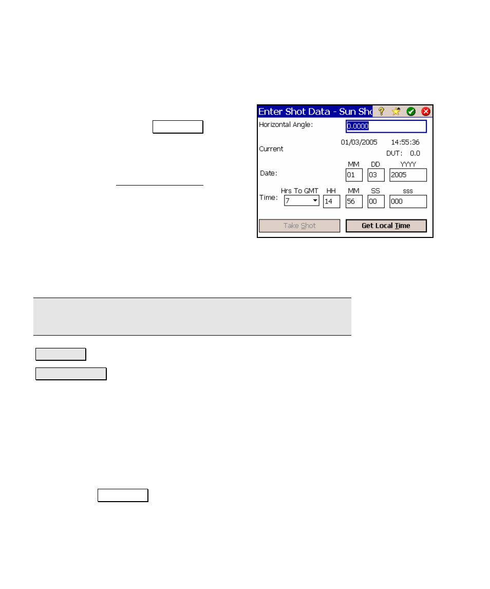 The enter shot data dialog box, Sun shot procedure summary | Spectra Precision Survey Pro v4.5 Ranger Reference Manual User Manual | Page 168 / 475