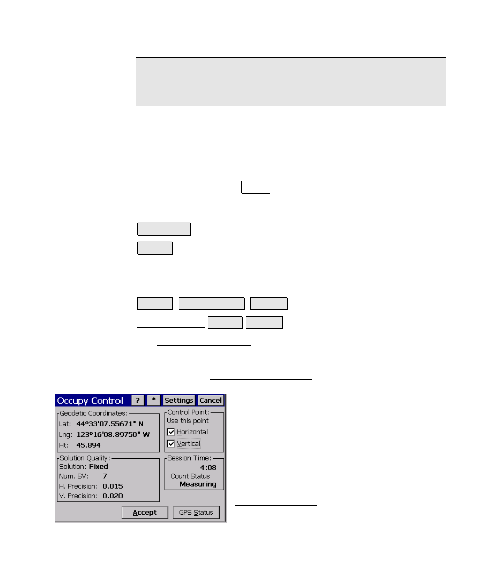 Occupy control point screen | Spectra Precision Survey Pro v4.5 Ranger Reference Manual User Manual | Page 205 / 475