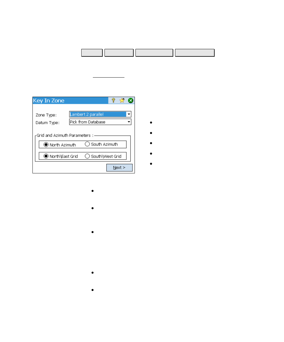 Key in zone, Key in zone - setup | Spectra Precision Survey Pro v4.5 Ranger Reference Manual User Manual | Page 229 / 475