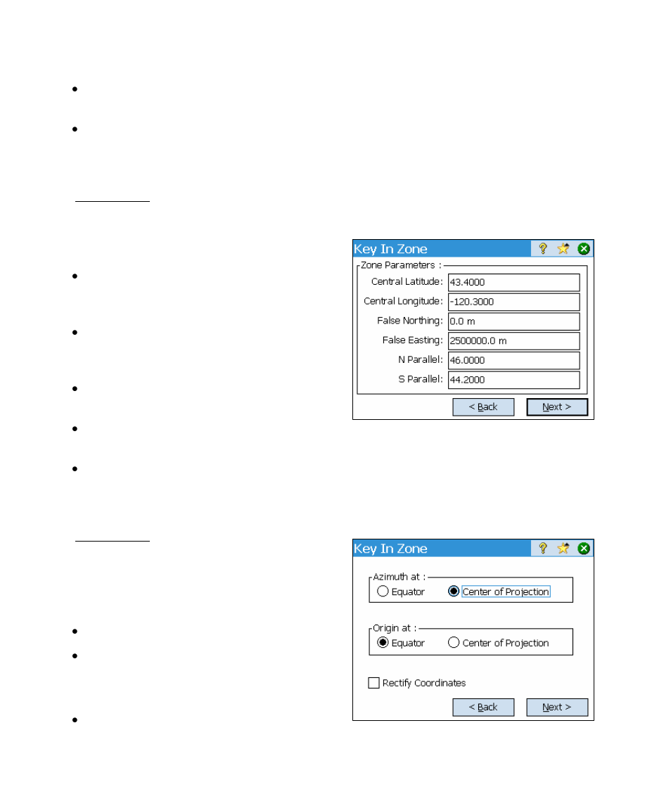 Key in zone - mapping plane parameters, Key in zone – oblique mercator settings | Spectra Precision Survey Pro v4.5 Ranger Reference Manual User Manual | Page 230 / 475