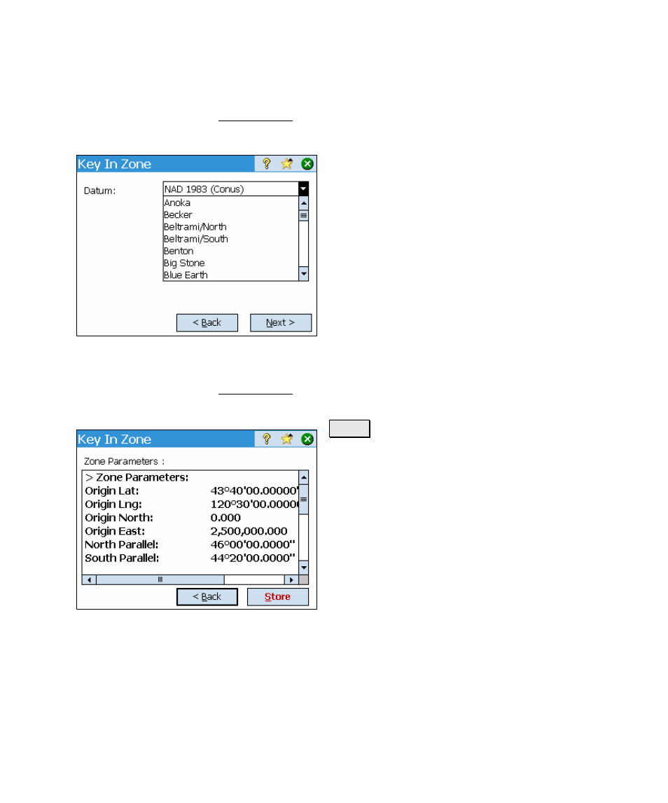 Key in zone - datum from database, Key in zone - results | Spectra Precision Survey Pro v4.5 Ranger Reference Manual User Manual | Page 233 / 475