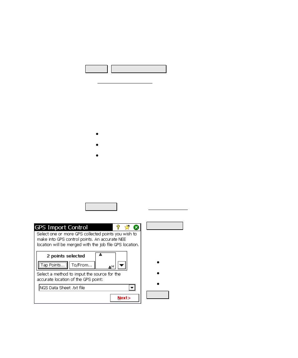 Import gps control, Check point, Select points and import source | Spectra Precision Survey Pro v4.5 Ranger Reference Manual User Manual | Page 239 / 475