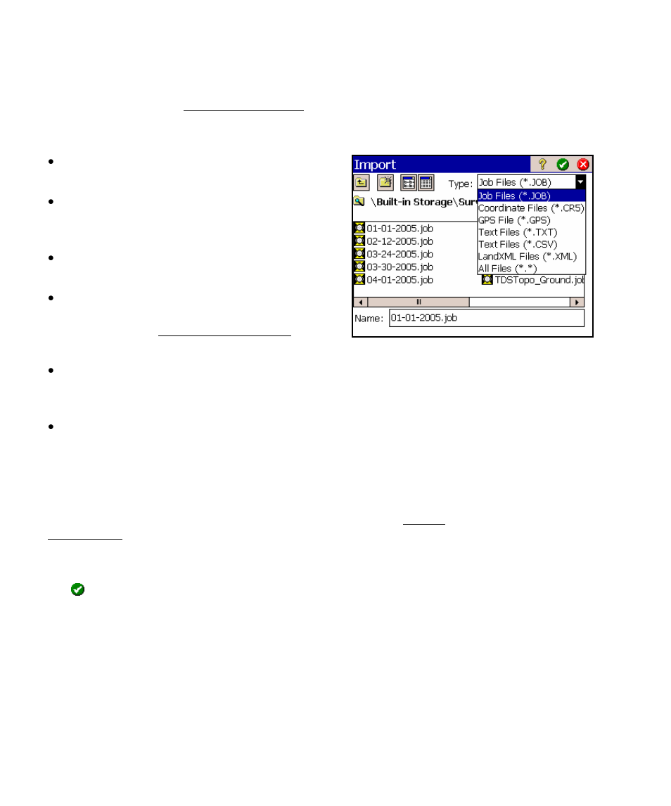 Import *.job coordinates | Spectra Precision Survey Pro v4.5 Ranger Reference Manual User Manual | Page 24 / 475