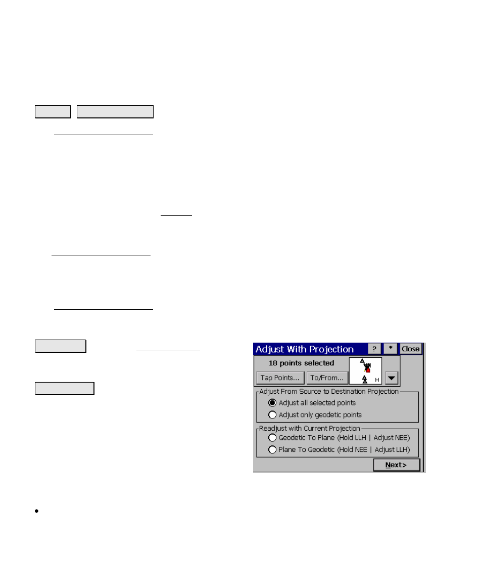 Adjust with projection, Remote control, Adjust with projection – select points | Spectra Precision Survey Pro v4.5 Ranger Reference Manual User Manual | Page 244 / 475