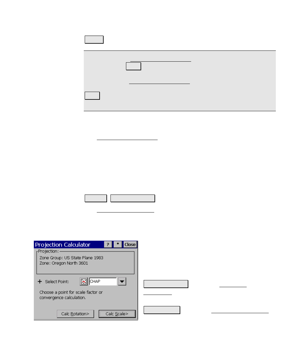 Projection calculator, Survey menu – gps, Adjust with projection – adjust more | Spectra Precision Survey Pro v4.5 Ranger Reference Manual User Manual | Page 249 / 475