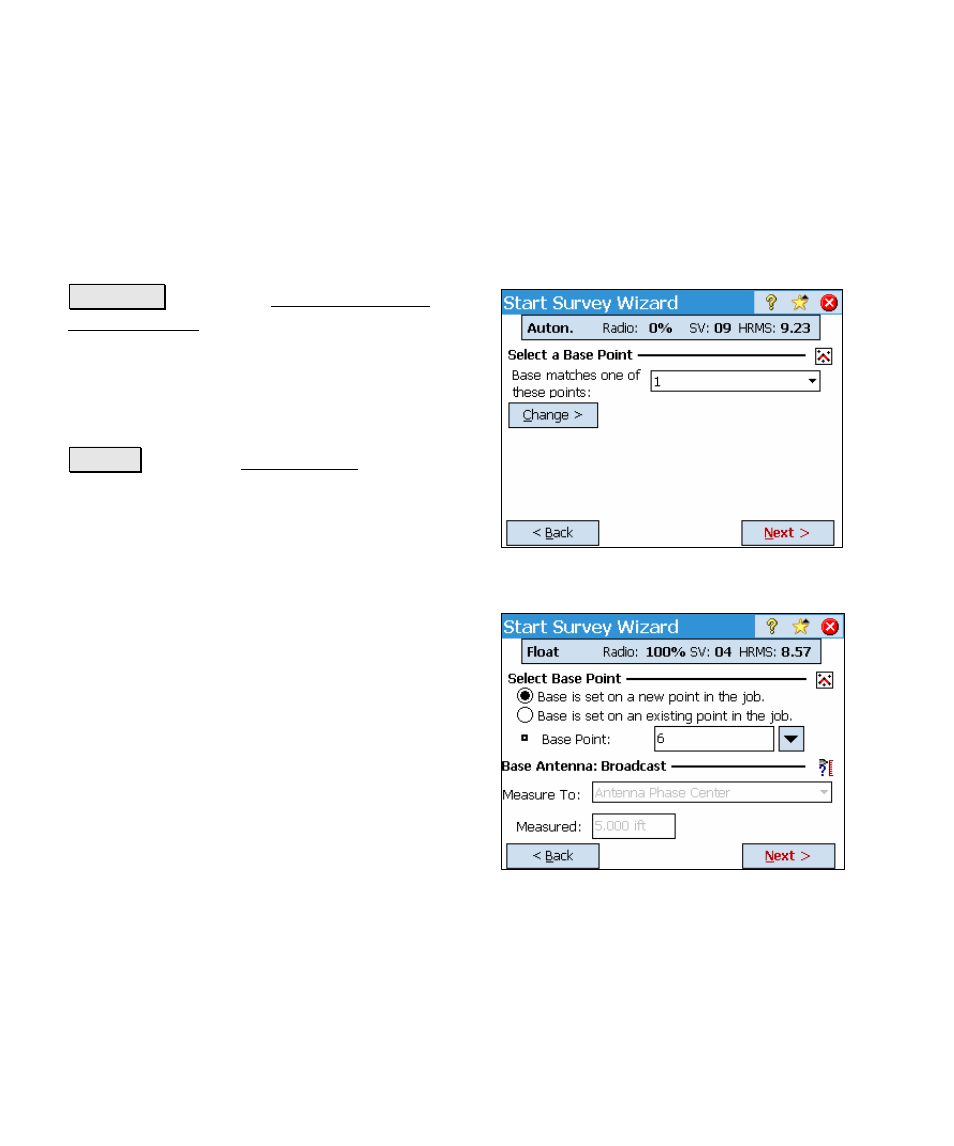 Start survey – more than one matching base point, Start survey – no matching base point | Spectra Precision Survey Pro v4.5 Ranger Reference Manual User Manual | Page 256 / 475