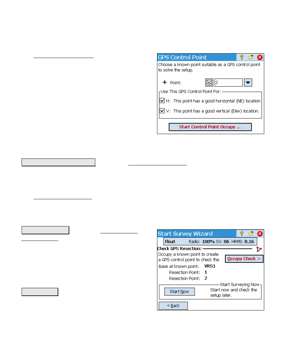 Occupy control setup, Occupy control point | Spectra Precision Survey Pro v4.5 Ranger Reference Manual User Manual | Page 258 / 475