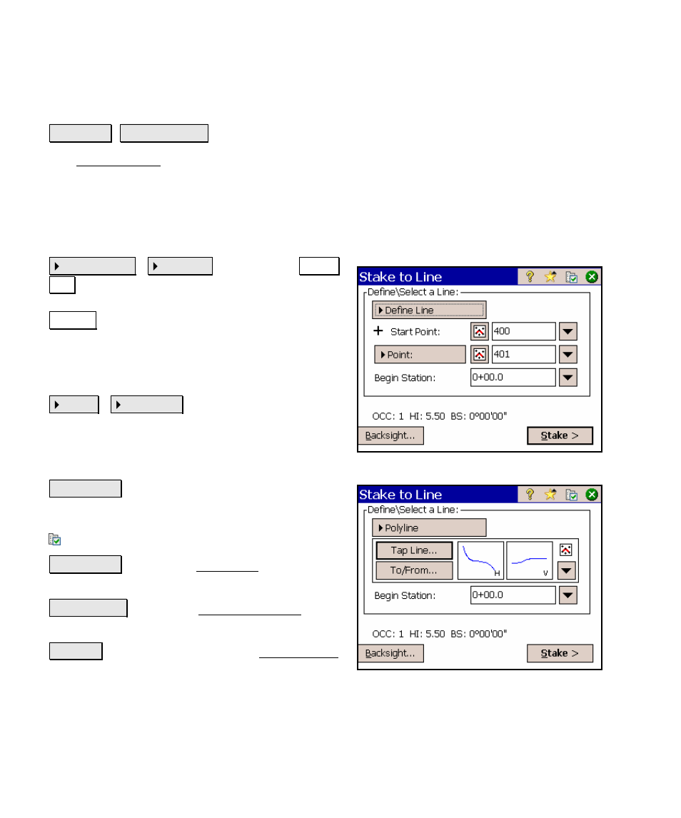 Stake to line, Control points | Spectra Precision Survey Pro v4.5 Ranger Reference Manual User Manual | Page 290 / 475