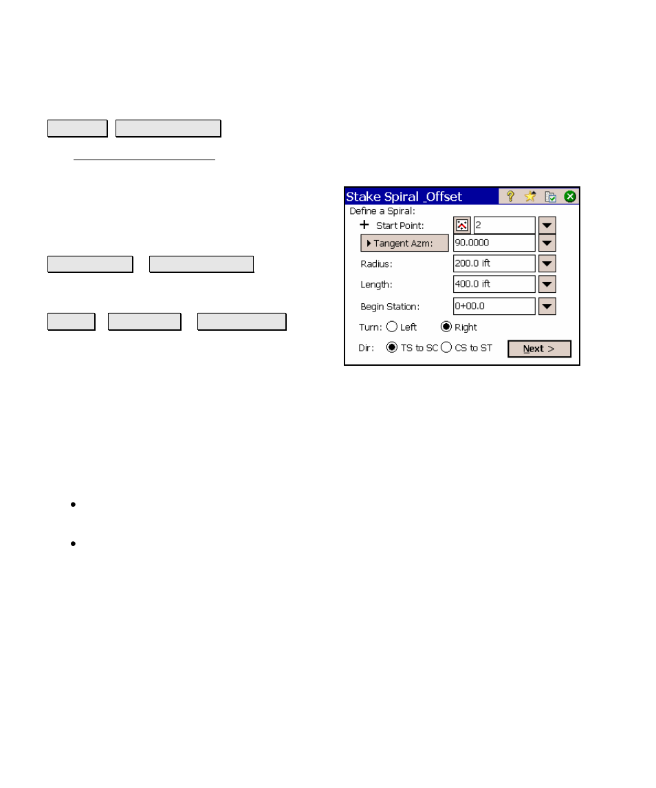 Stake spiral and offset, Select/create loop | Spectra Precision Survey Pro v4.5 Ranger Reference Manual User Manual | Page 318 / 475