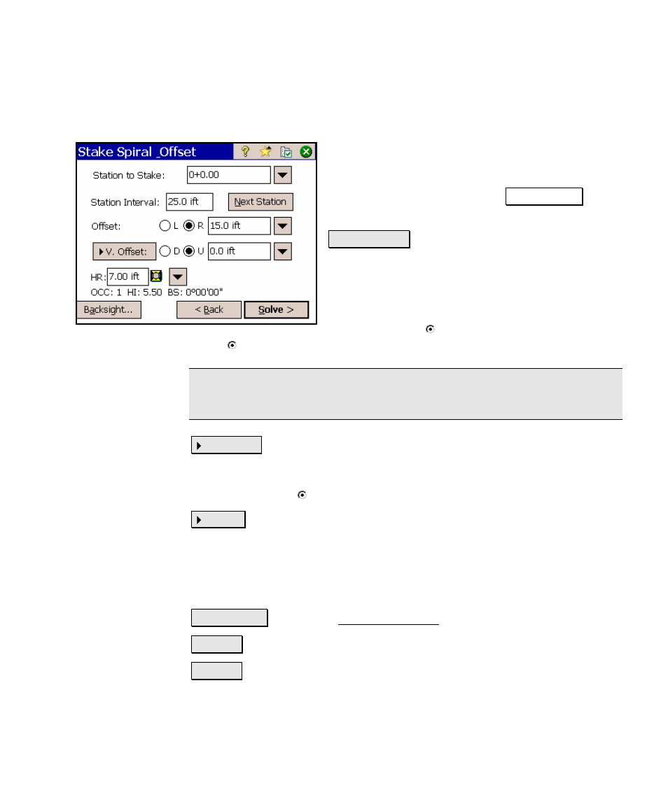Stake spiral and offset – screen two | Spectra Precision Survey Pro v4.5 Ranger Reference Manual User Manual | Page 319 / 475
