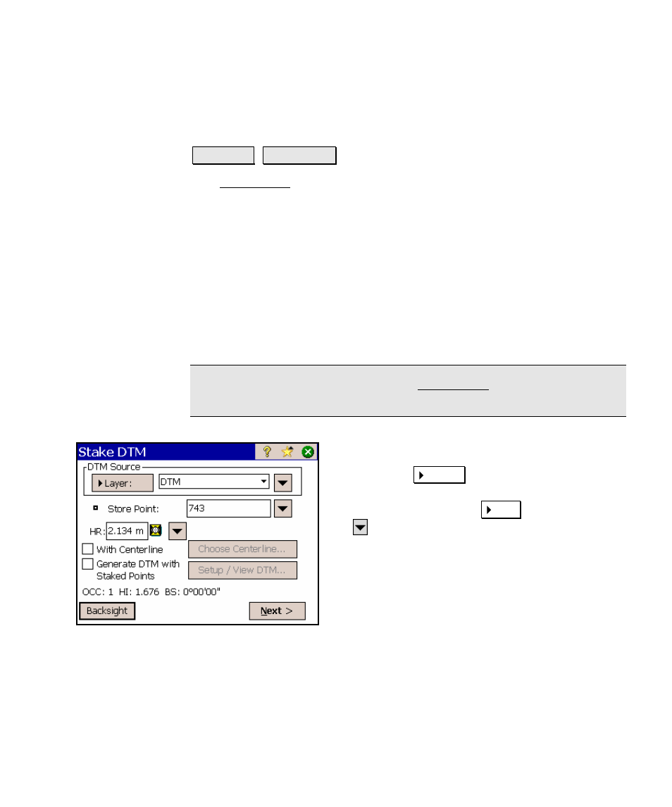 Stake dtm, Leveling remote control | Spectra Precision Survey Pro v4.5 Ranger Reference Manual User Manual | Page 327 / 475