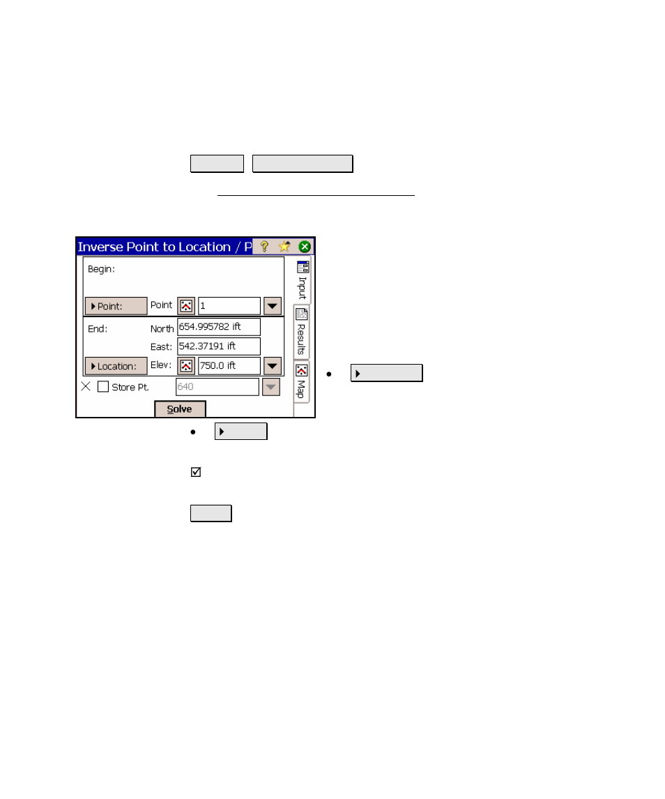Inverse point to location / point | Spectra Precision Survey Pro v4.5 Ranger Reference Manual User Manual | Page 363 / 475