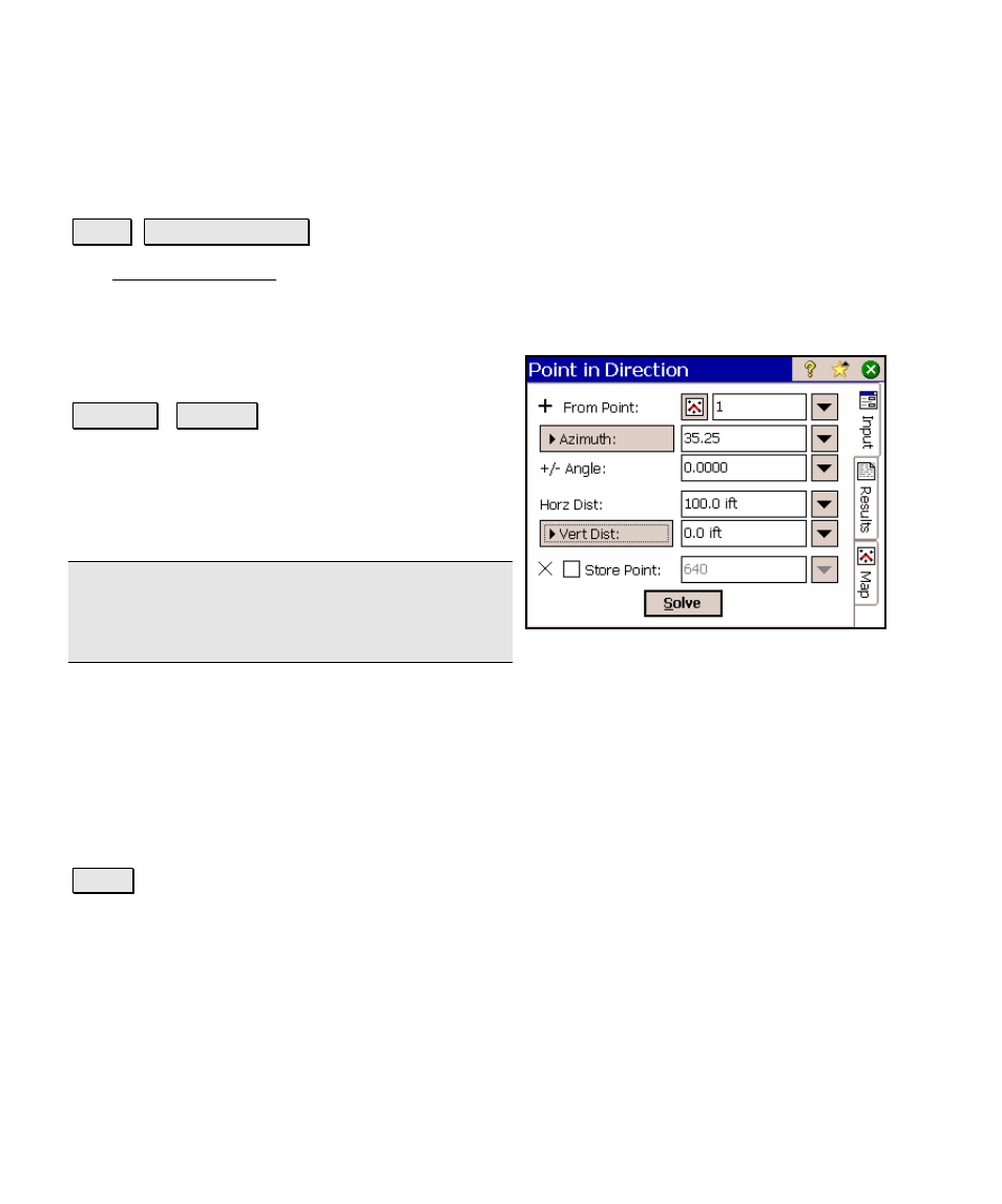 Point in direction, Curve and offset | Spectra Precision Survey Pro v4.5 Ranger Reference Manual User Manual | Page 366 / 475