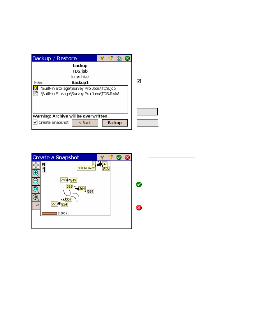 Backup / restore – backup, Backup / restore - create a snapshot | Spectra Precision Survey Pro v4.5 Ranger Reference Manual User Manual | Page 37 / 475