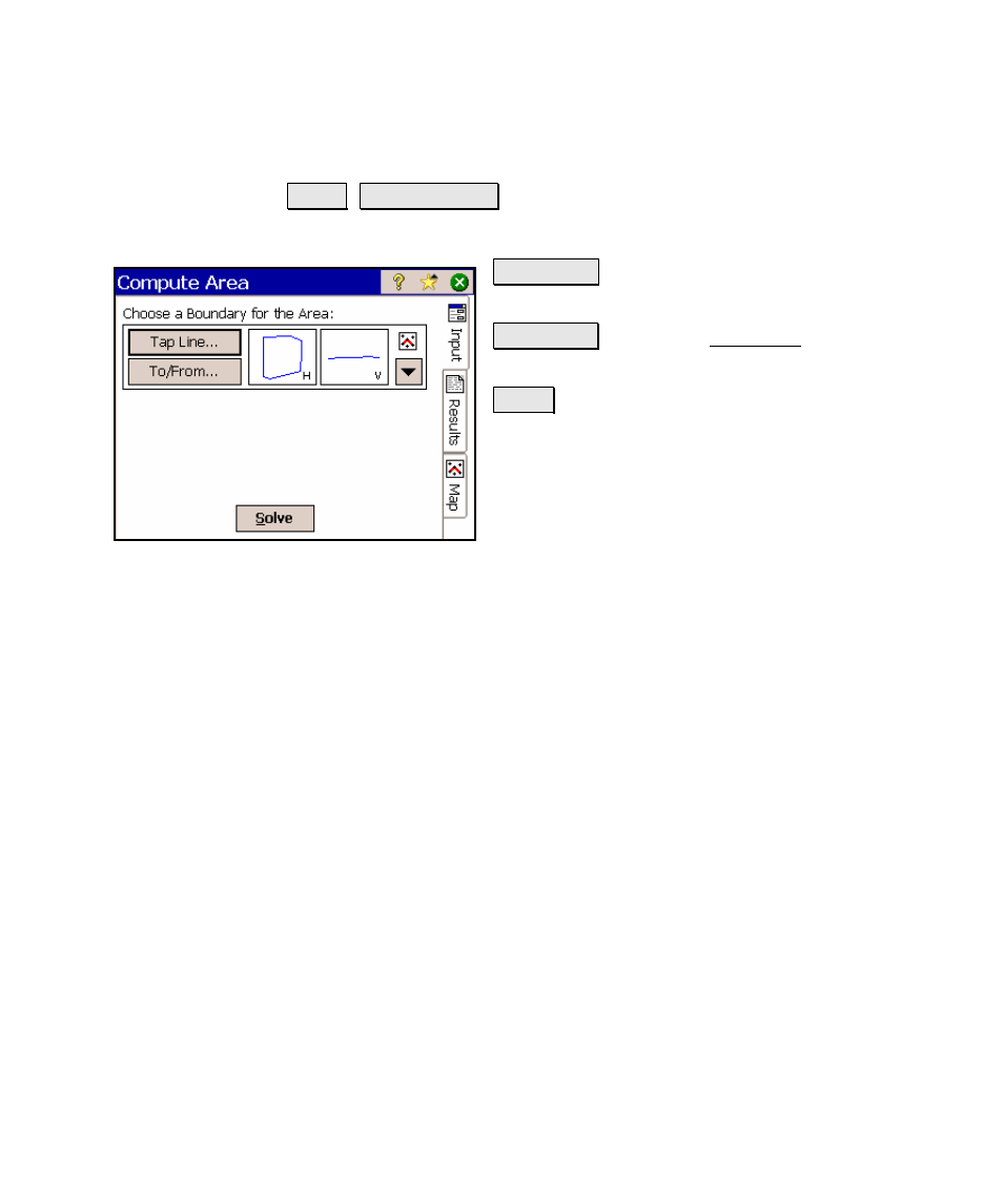 Compute area, Results, Inverse menu | Spectra Precision Survey Pro v4.5 Ranger Reference Manual User Manual | Page 373 / 475