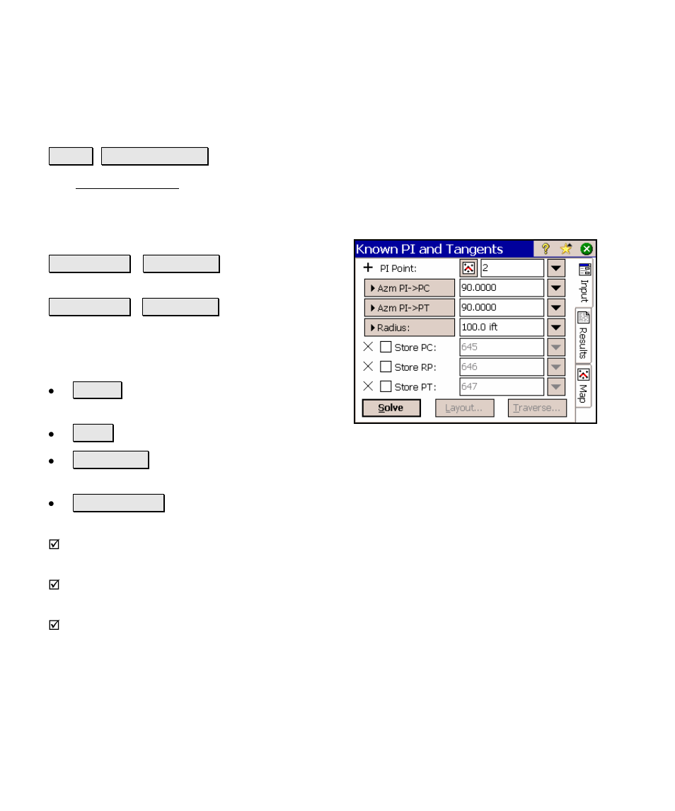 Known pi and tangents, Offset line | Spectra Precision Survey Pro v4.5 Ranger Reference Manual User Manual | Page 386 / 475