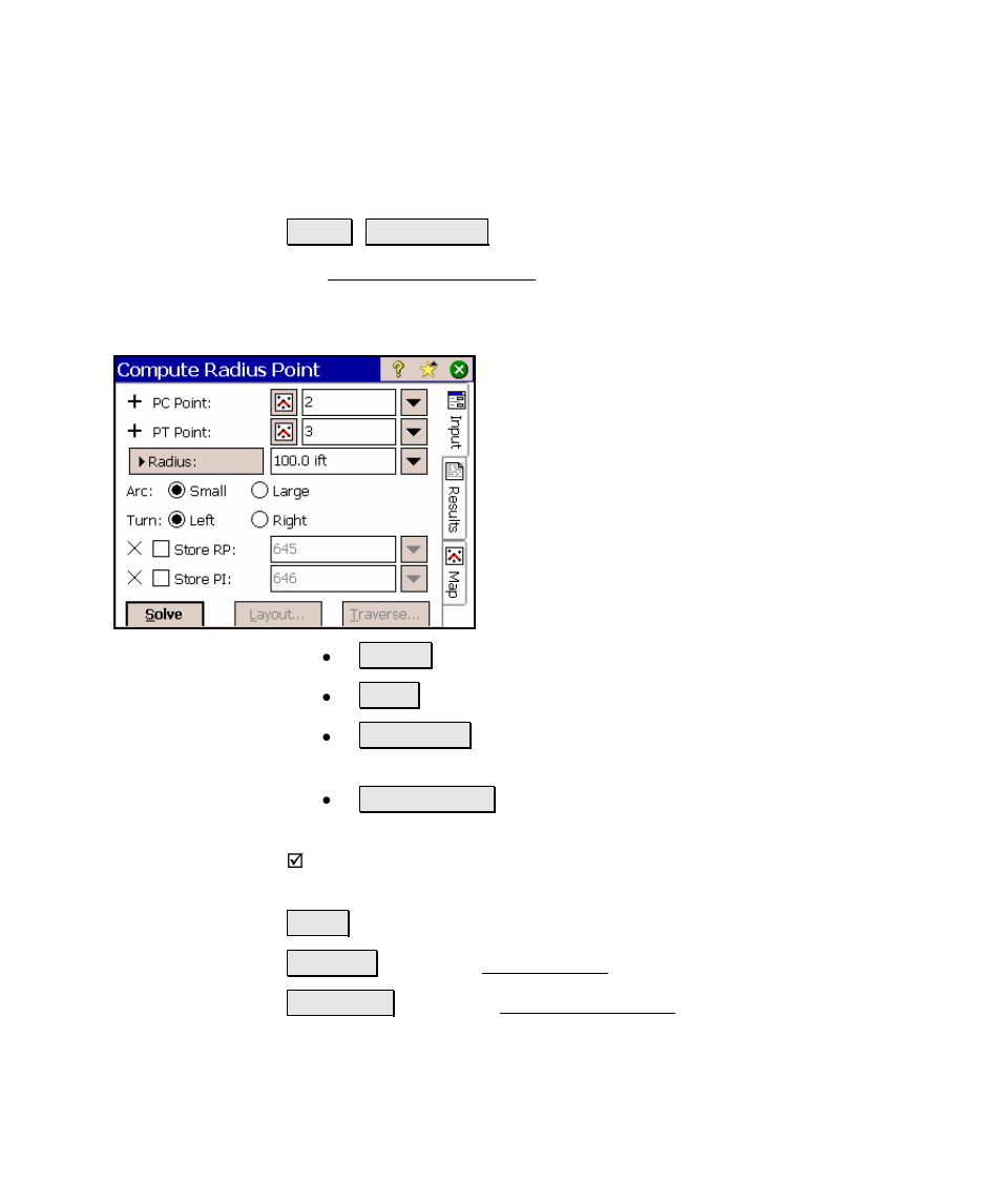 Compute radius point, Station offset | Spectra Precision Survey Pro v4.5 Ranger Reference Manual User Manual | Page 389 / 475