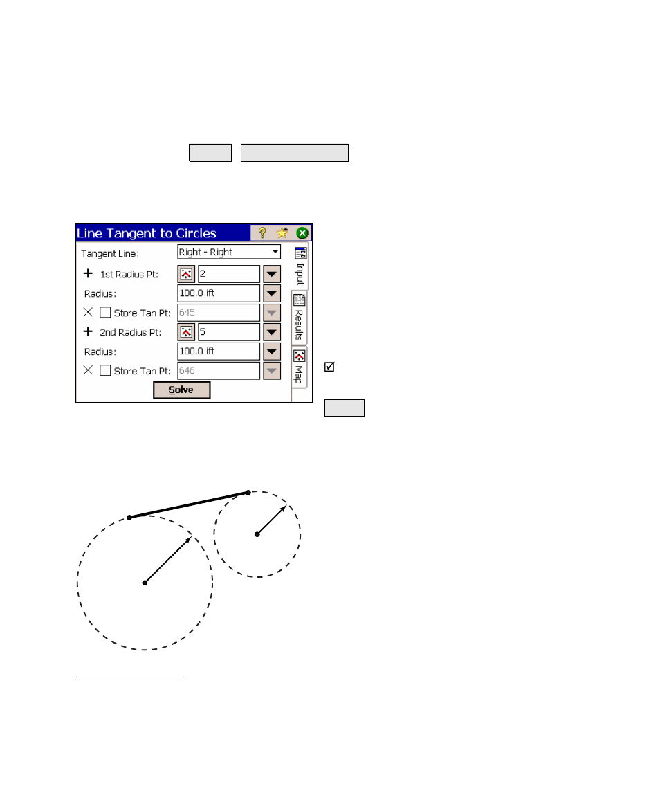 Line tangent to circle, Results, Corner angle | Spectra Precision Survey Pro v4.5 Ranger Reference Manual User Manual | Page 391 / 475