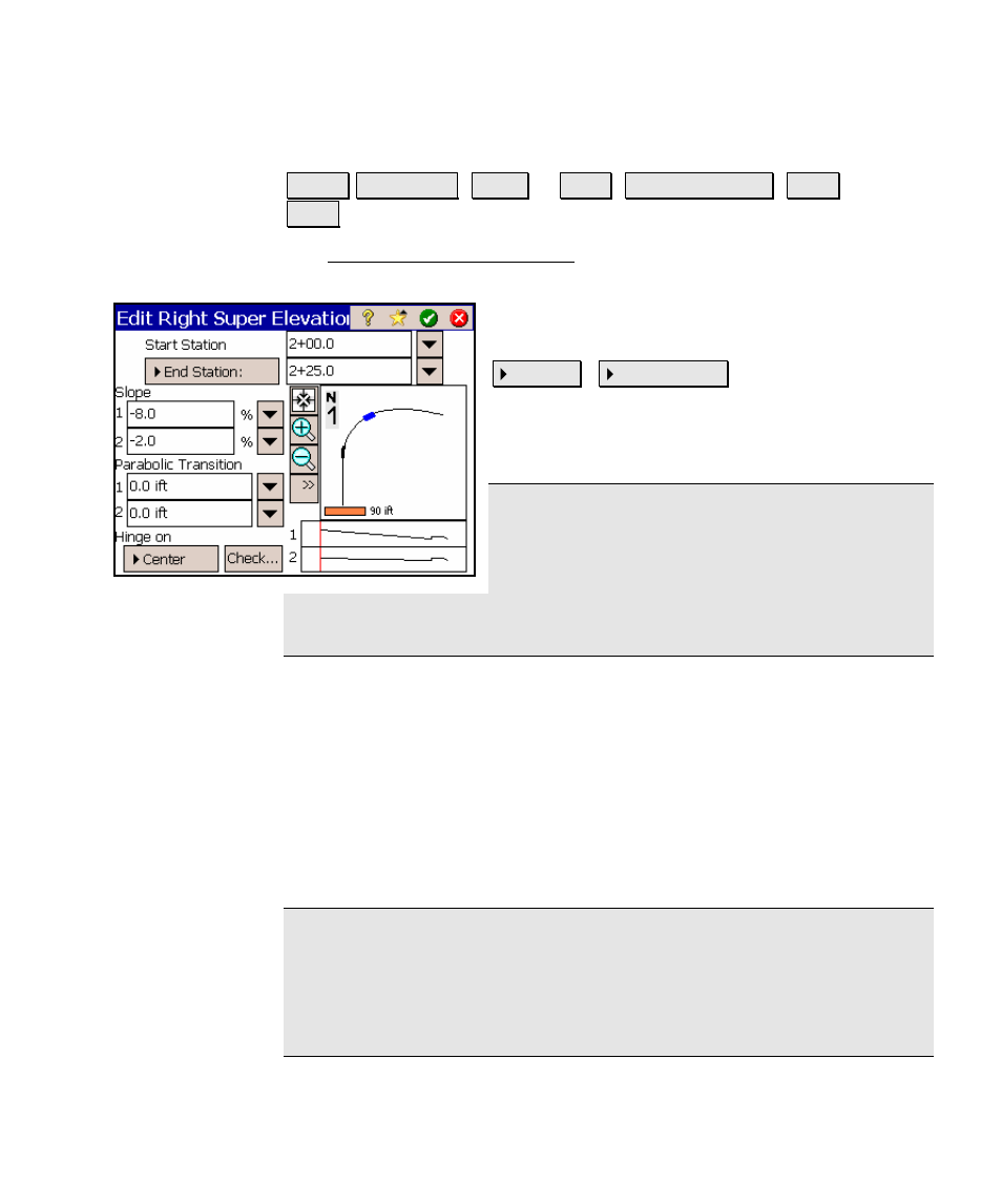 Add / edit super elevation screen | Spectra Precision Survey Pro v4.5 Ranger Reference Manual User Manual | Page 421 / 475