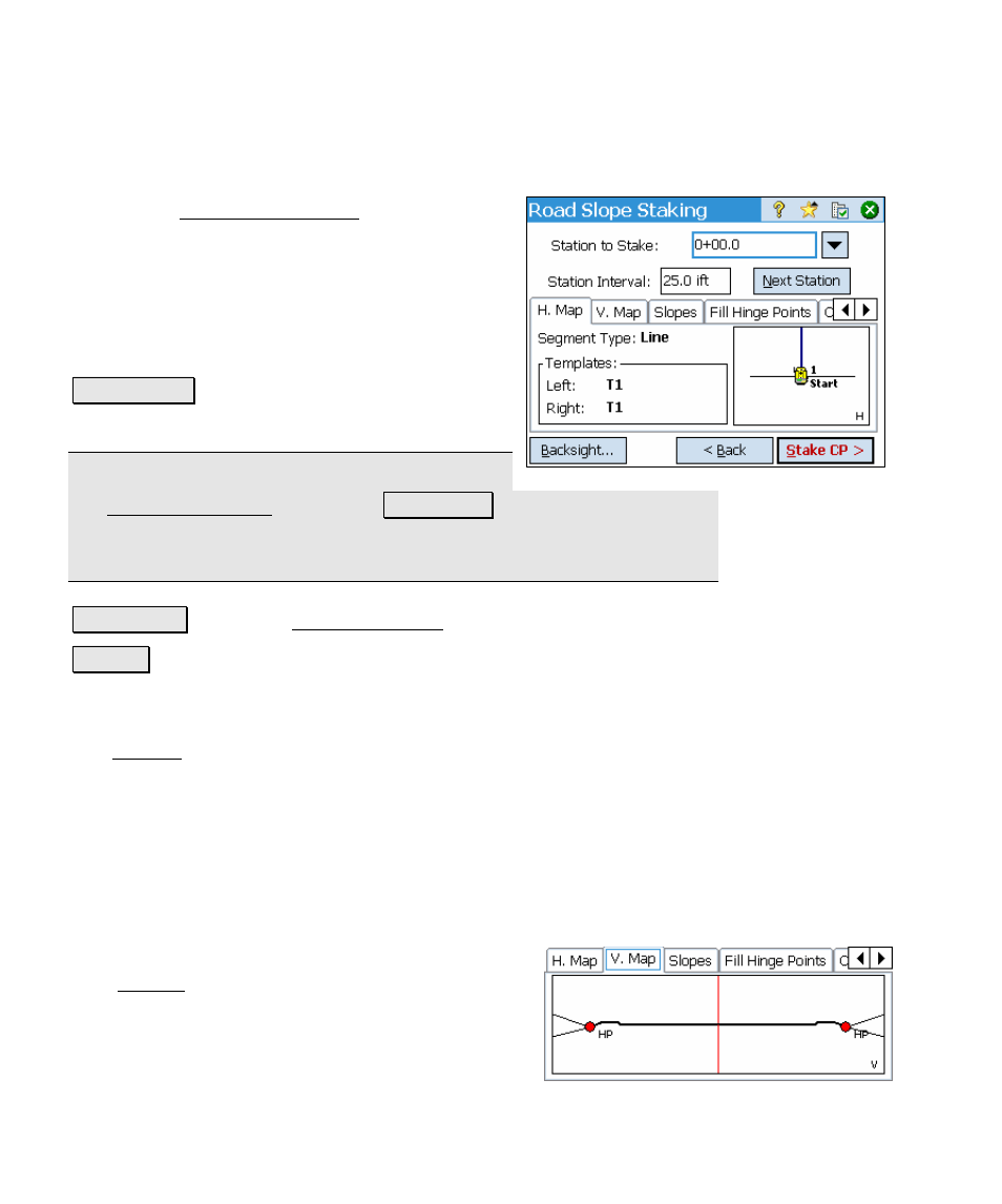 Road slope staking – screen two, H. map card, V. map card | Spectra Precision Survey Pro v4.5 Ranger Reference Manual User Manual | Page 430 / 475