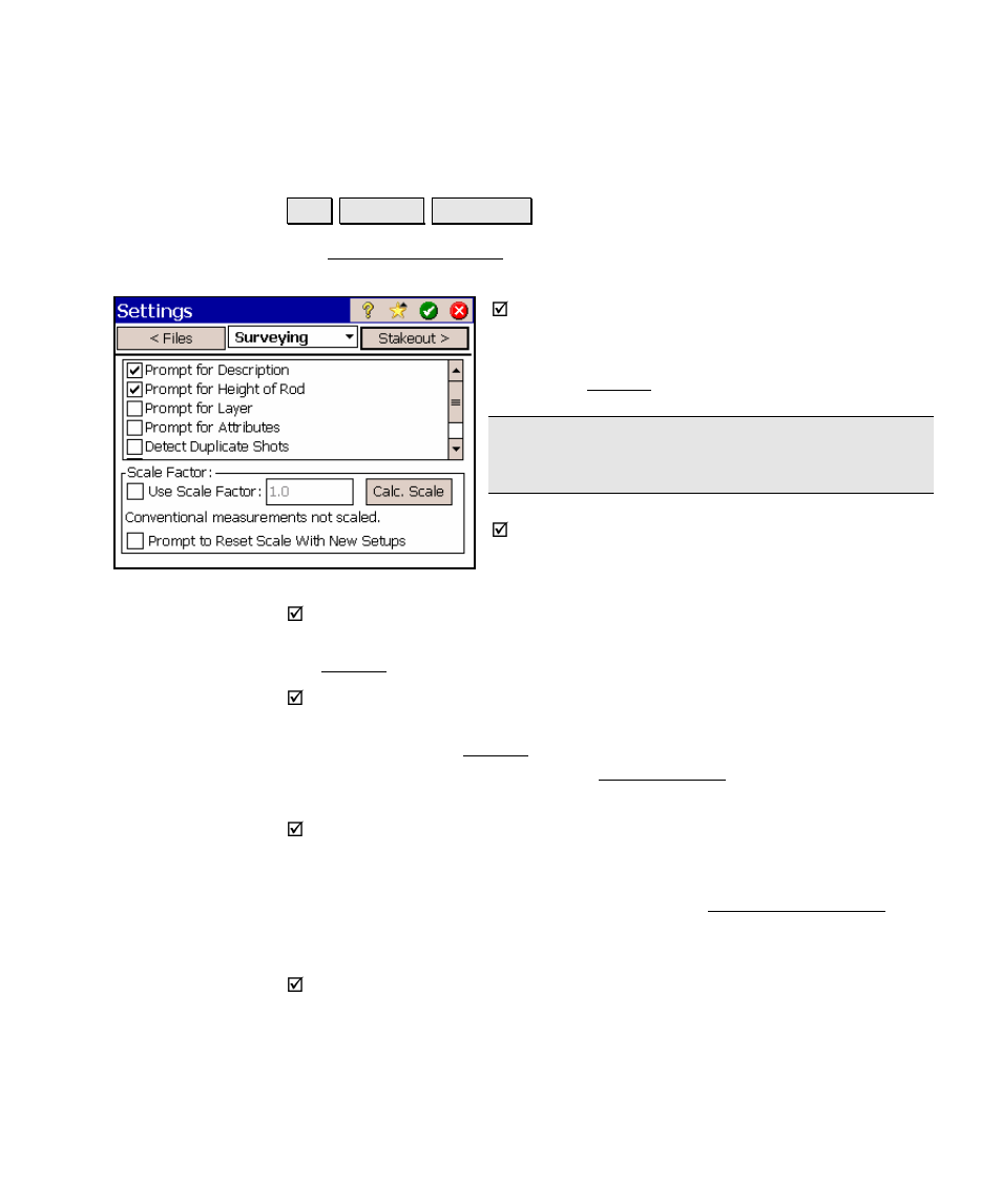 Surveying settings | Spectra Precision Survey Pro v4.5 Ranger Reference Manual User Manual | Page 53 / 475