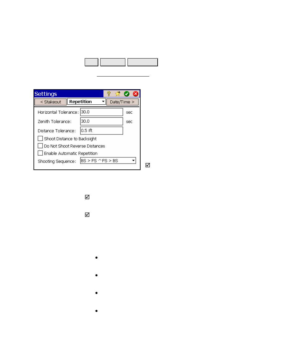 Repetition settings | Spectra Precision Survey Pro v4.5 Ranger Reference Manual User Manual | Page 61 / 475
