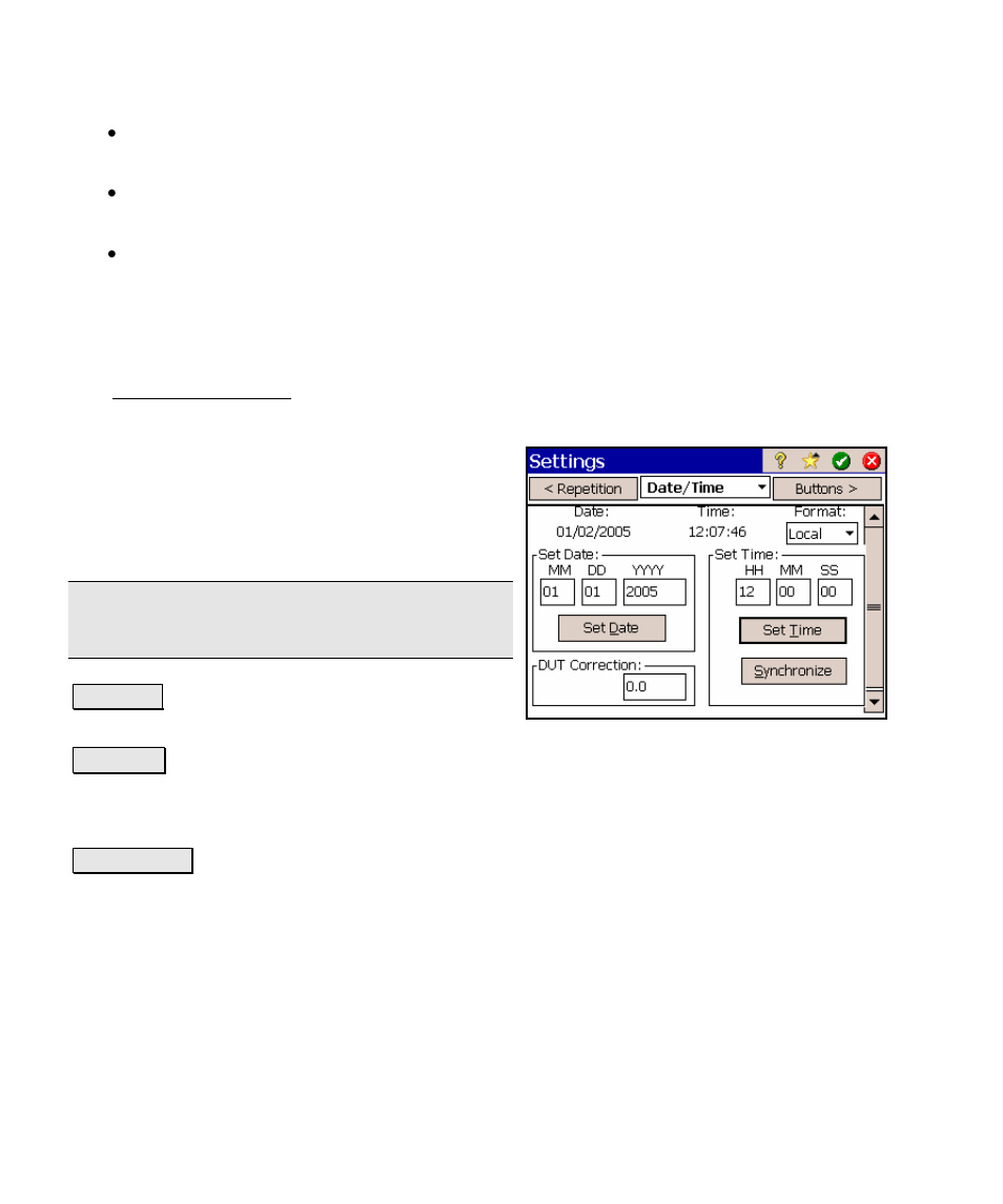 Date/time settings | Spectra Precision Survey Pro v4.5 Ranger Reference Manual User Manual | Page 62 / 475