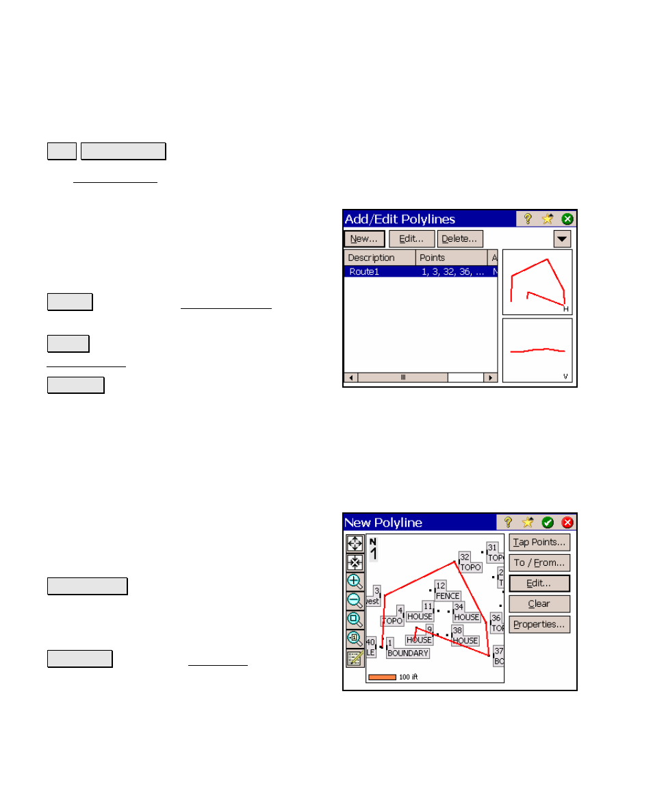 Edit polylines, Screen two – new polyline | Spectra Precision Survey Pro v4.5 Ranger Reference Manual User Manual | Page 72 / 475