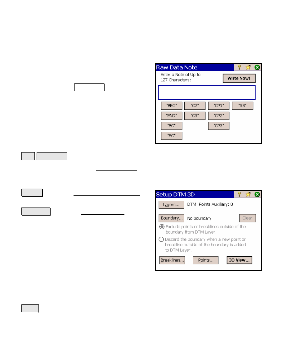 Raw data note, View dtm, Import control points | Spectra Precision Survey Pro v4.5 Ranger Reference Manual User Manual | Page 88 / 475