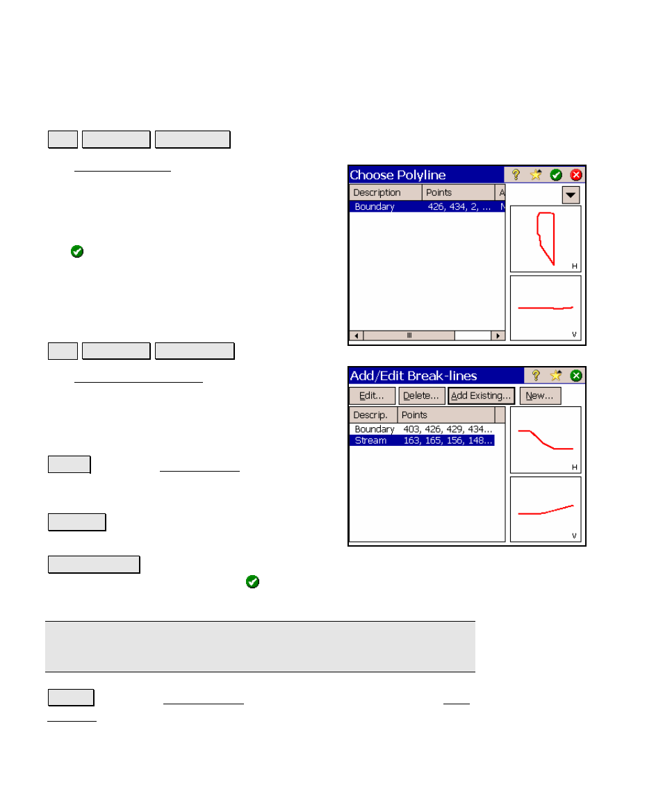 Choose polyline, Add/edit break-lines | Spectra Precision Survey Pro v4.5 Ranger Reference Manual User Manual | Page 90 / 475