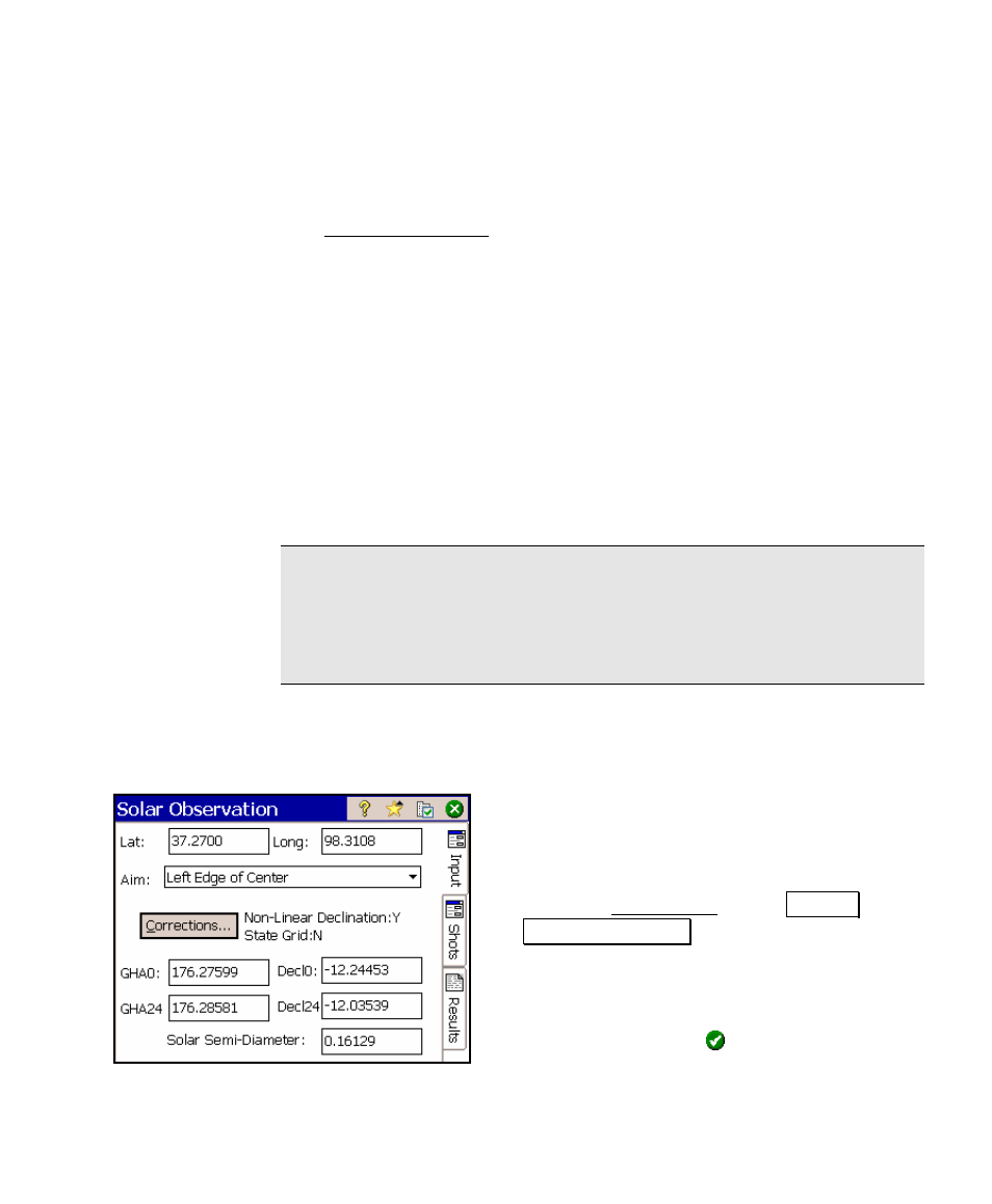 Solar observations, Performing a sun shot, Ontrol | Oordinates, Warning | Spectra Precision Survey Pro v4.5 Ranger User Manual User Manual | Page 137 / 339