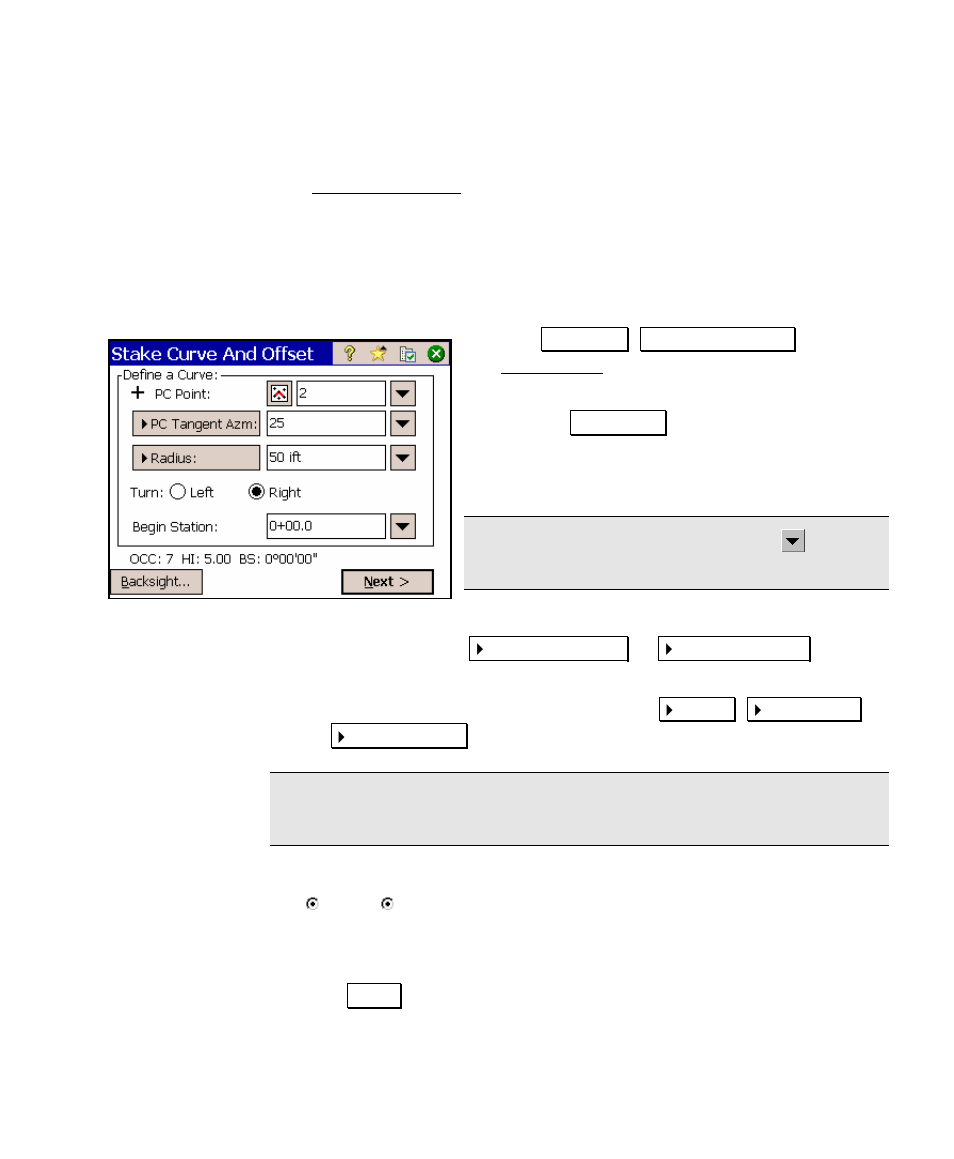 Define your curve, Map check, Boundary data | Undary data to the current project, Curve and offset | Spectra Precision Survey Pro v4.5 Ranger User Manual User Manual | Page 165 / 339