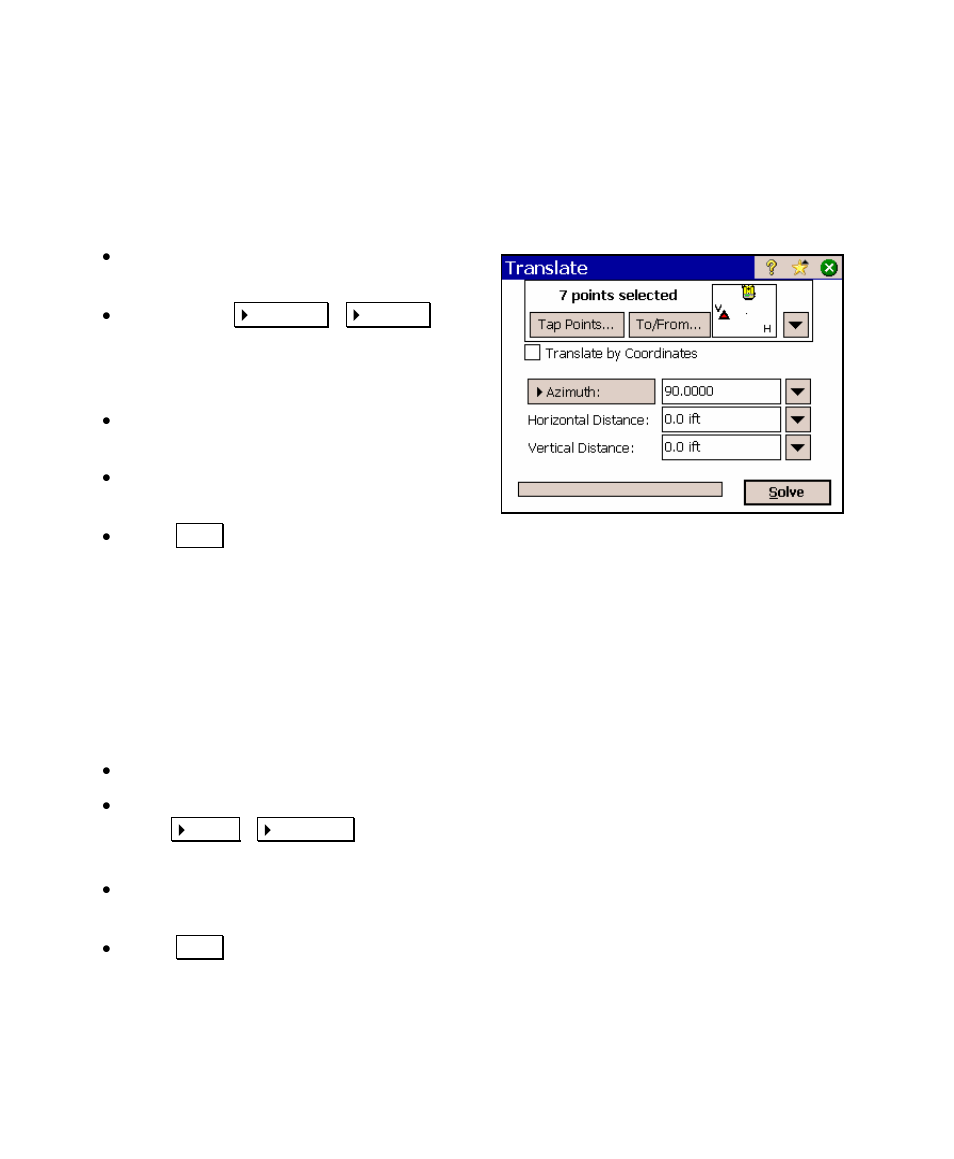 Translate by distance and direction, Translate by coordinates, Fset | Spectra Precision Survey Pro v4.5 Ranger User Manual User Manual | Page 170 / 339