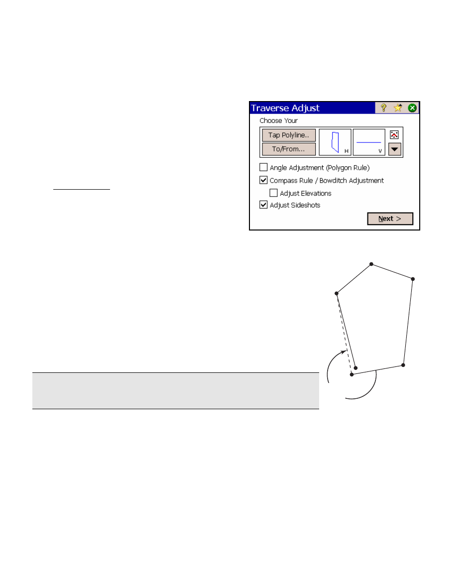 Traverse adjust, Angle adjust, Parabolic curve layout spiral layout | Spectra Precision Survey Pro v4.5 Ranger User Manual User Manual | Page 172 / 339