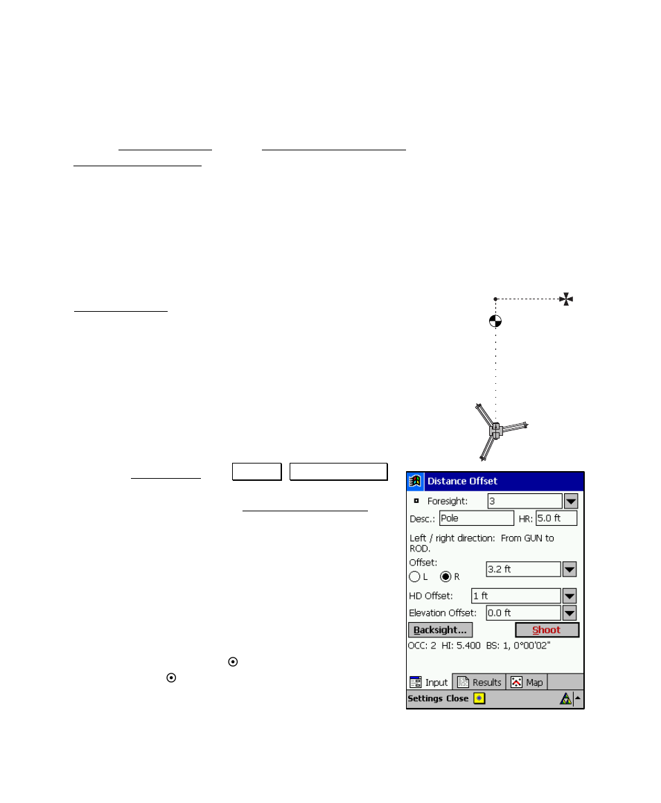 Offset shots, Distance offset screen, Stake the dtm | Spectra Precision Survey Pro v4.5 Recon and Nomad User Manual User Manual | Page 146 / 379