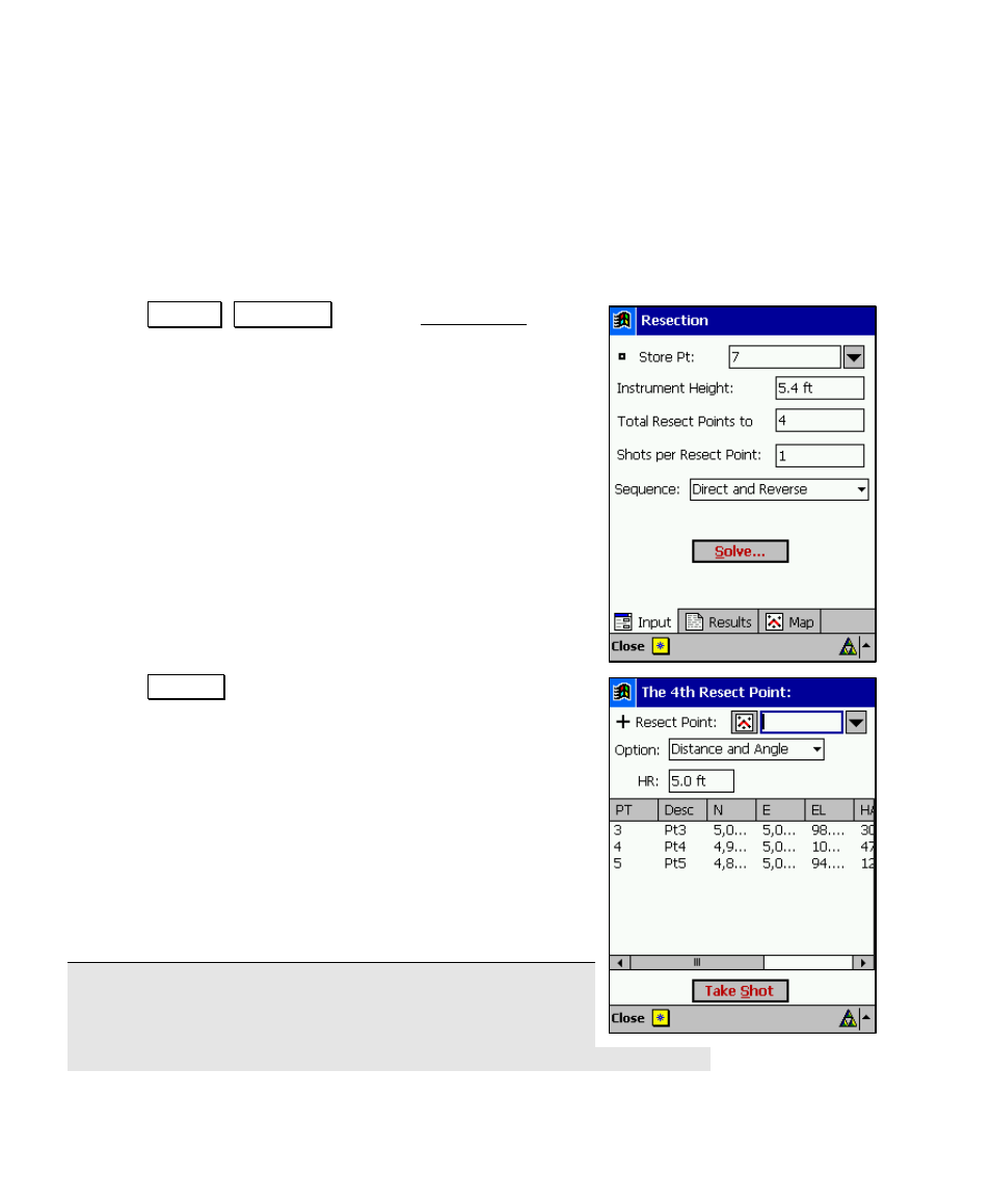 Performing a resection, Ing landxml files | Spectra Precision Survey Pro v4.5 Recon and Nomad User Manual User Manual | Page 150 / 379