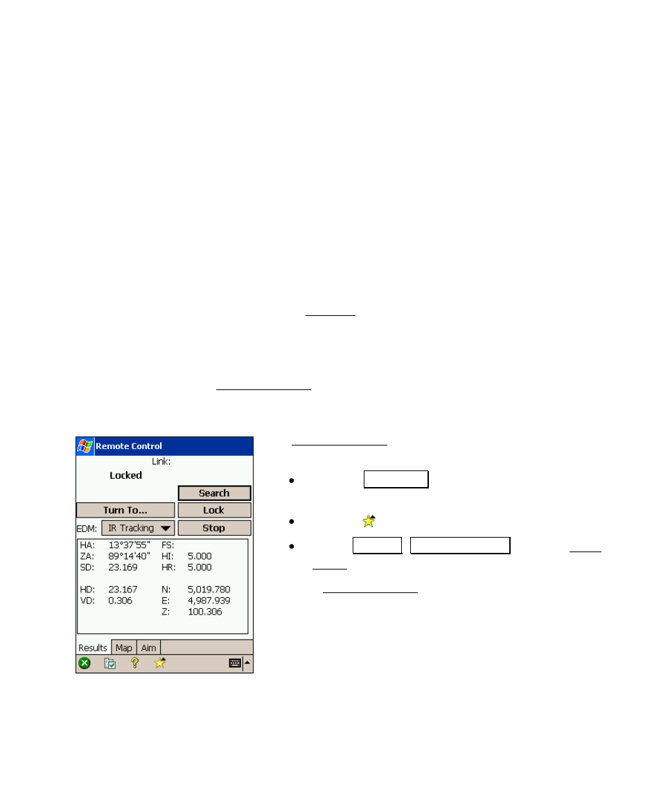 Remote control, The remote control screen | Spectra Precision Survey Pro v4.5 Recon and Nomad User Manual User Manual | Page 157 / 379