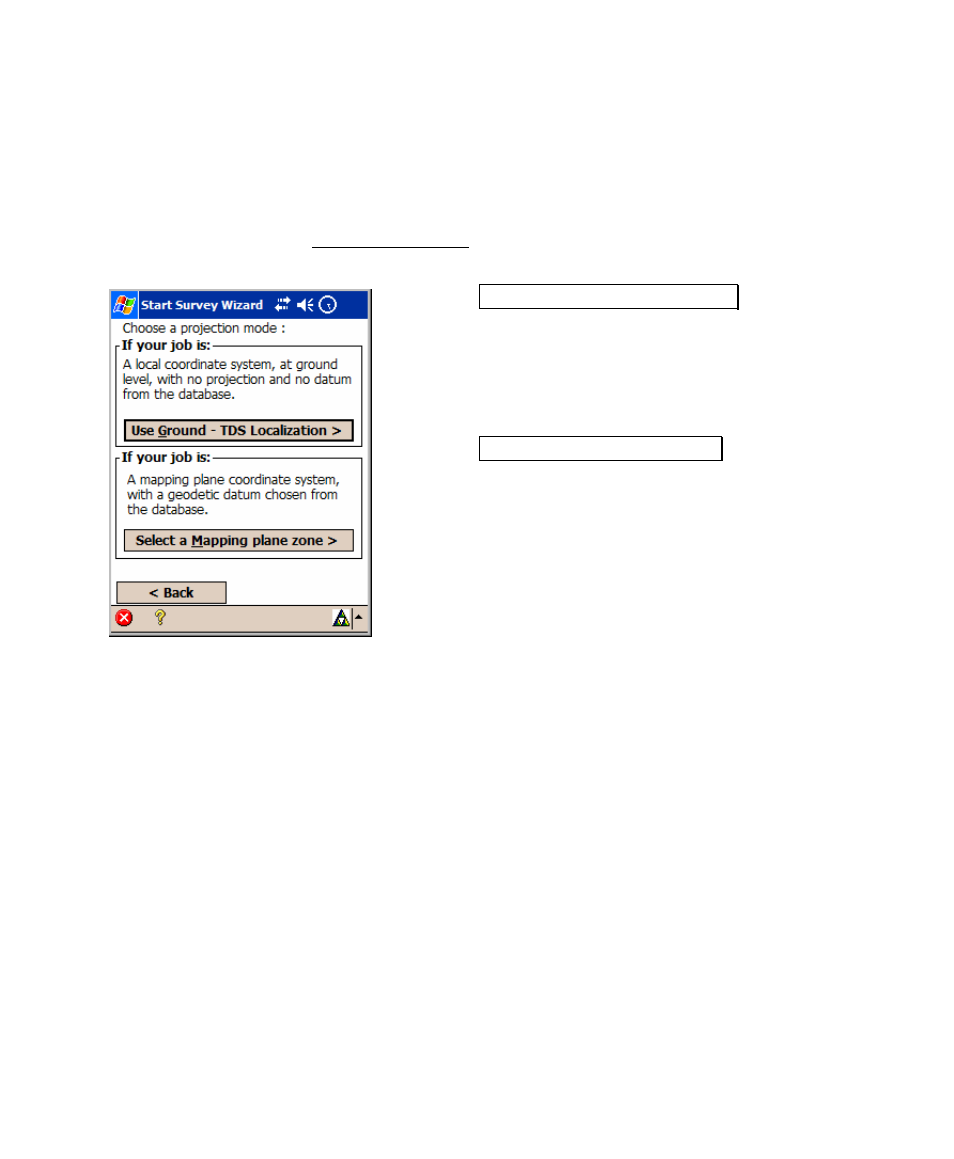 Start gps survey - choose projection mode | Spectra Precision Survey Pro v4.5 Recon and Nomad User Manual User Manual | Page 269 / 379