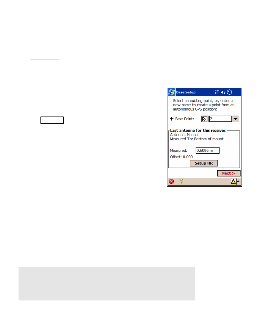 Start gps survey – base setup, Base setup one – pick point | Spectra Precision Survey Pro v4.5 Recon and Nomad User Manual User Manual | Page 272 / 379