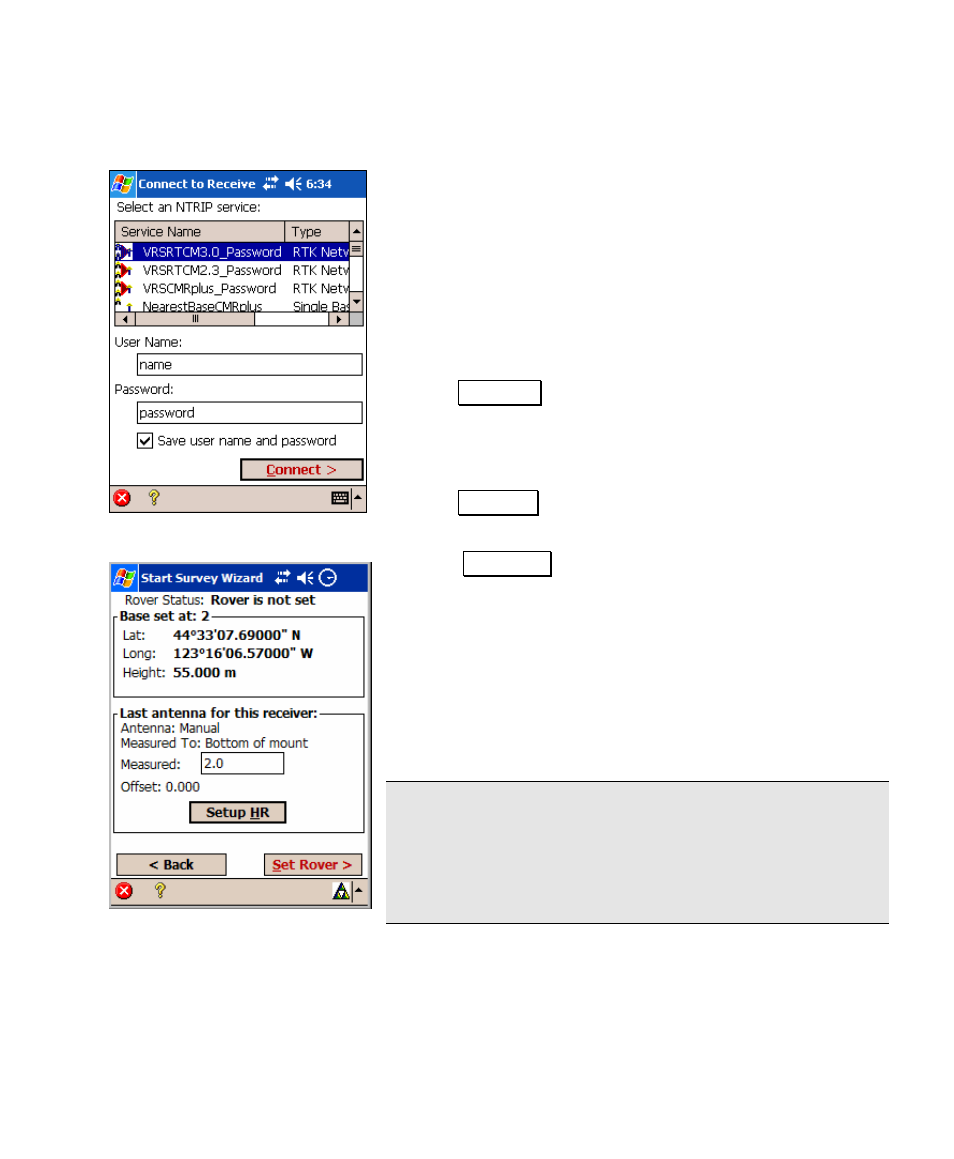 Rover setup – select ntrip service, Rover setup – set rover | Spectra Precision Survey Pro v4.5 Recon and Nomad User Manual User Manual | Page 275 / 379
