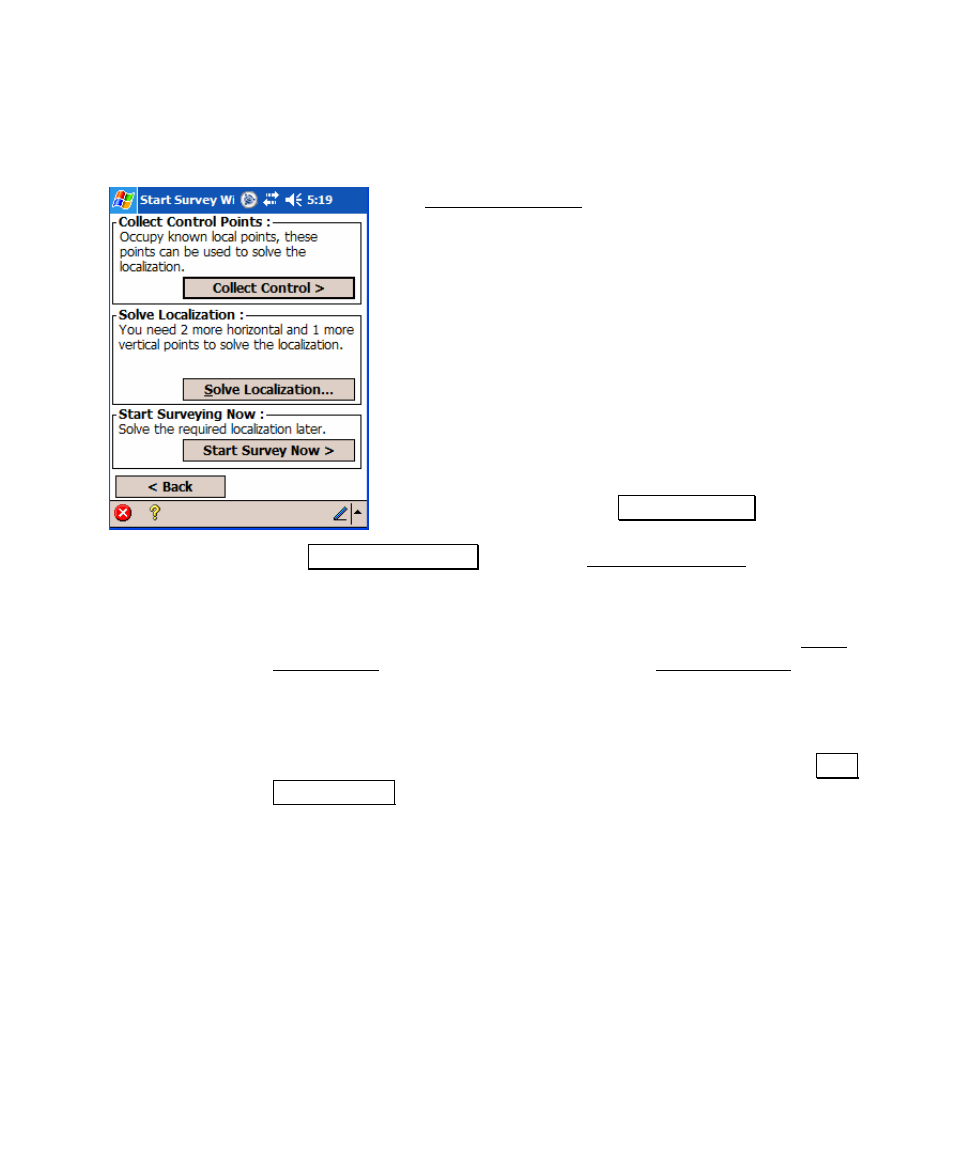 Start gps survey - solve localization | Spectra Precision Survey Pro v4.5 Recon and Nomad User Manual User Manual | Page 279 / 379