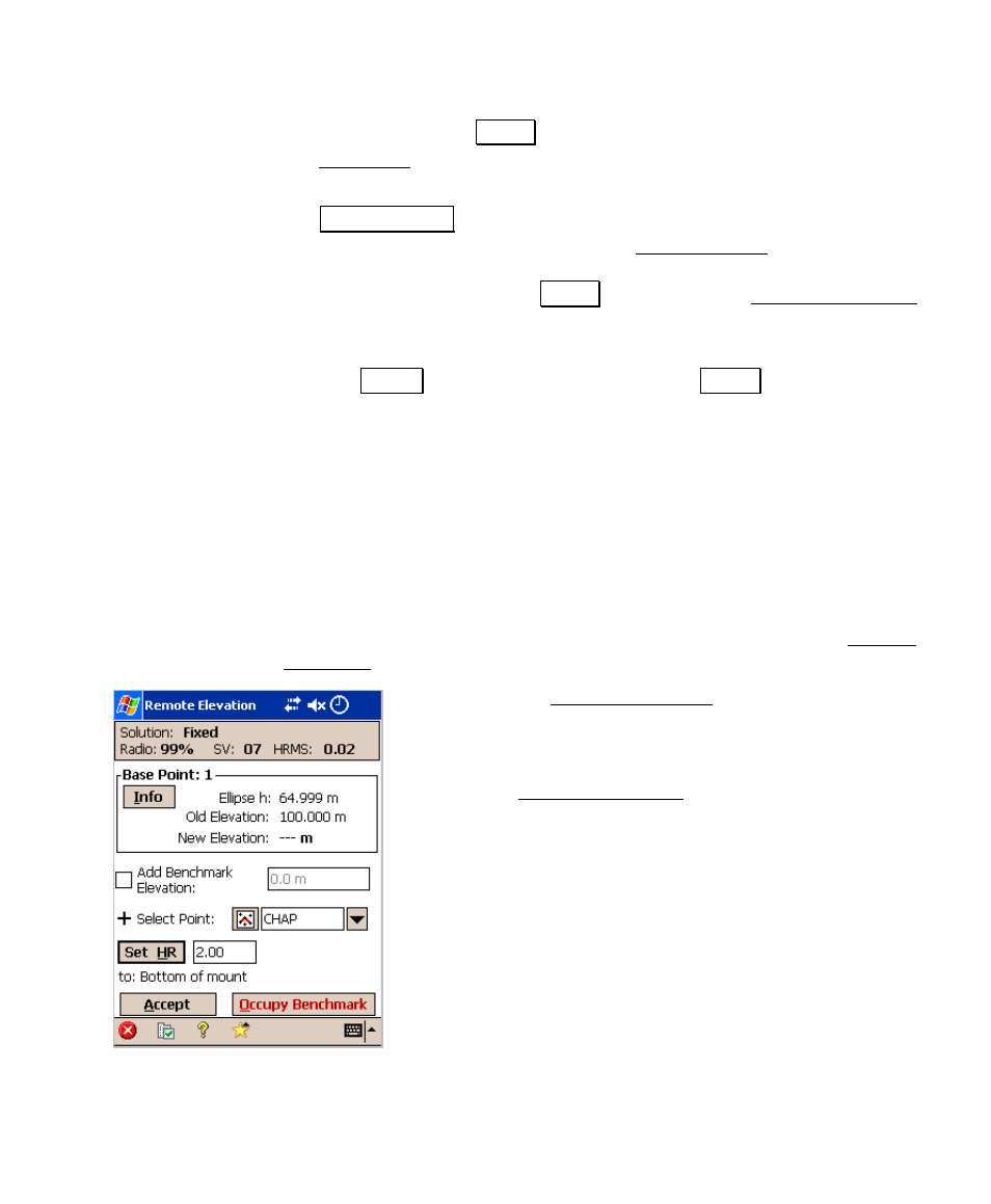 Remote elevation, Start gps survey | Spectra Precision Survey Pro v4.5 Recon and Nomad User Manual User Manual | Page 293 / 379