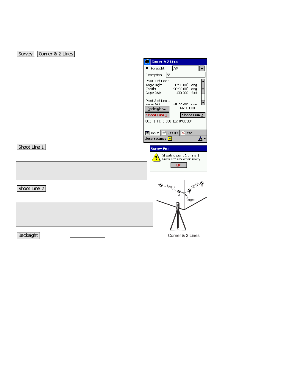 Corner & 2 lines | Spectra Precision Survey Pro v3.80 Recon iPAQ Reference Manual User Manual | Page 100 / 261