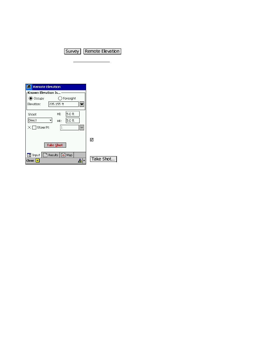 Remote elevation, Results | Spectra Precision Survey Pro v3.80 Recon iPAQ Reference Manual User Manual | Page 109 / 261