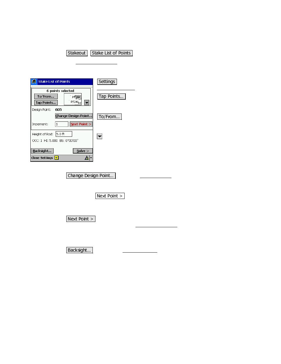 Stake list of points screen | Spectra Precision Survey Pro v3.80 Recon iPAQ Reference Manual User Manual | Page 123 / 261