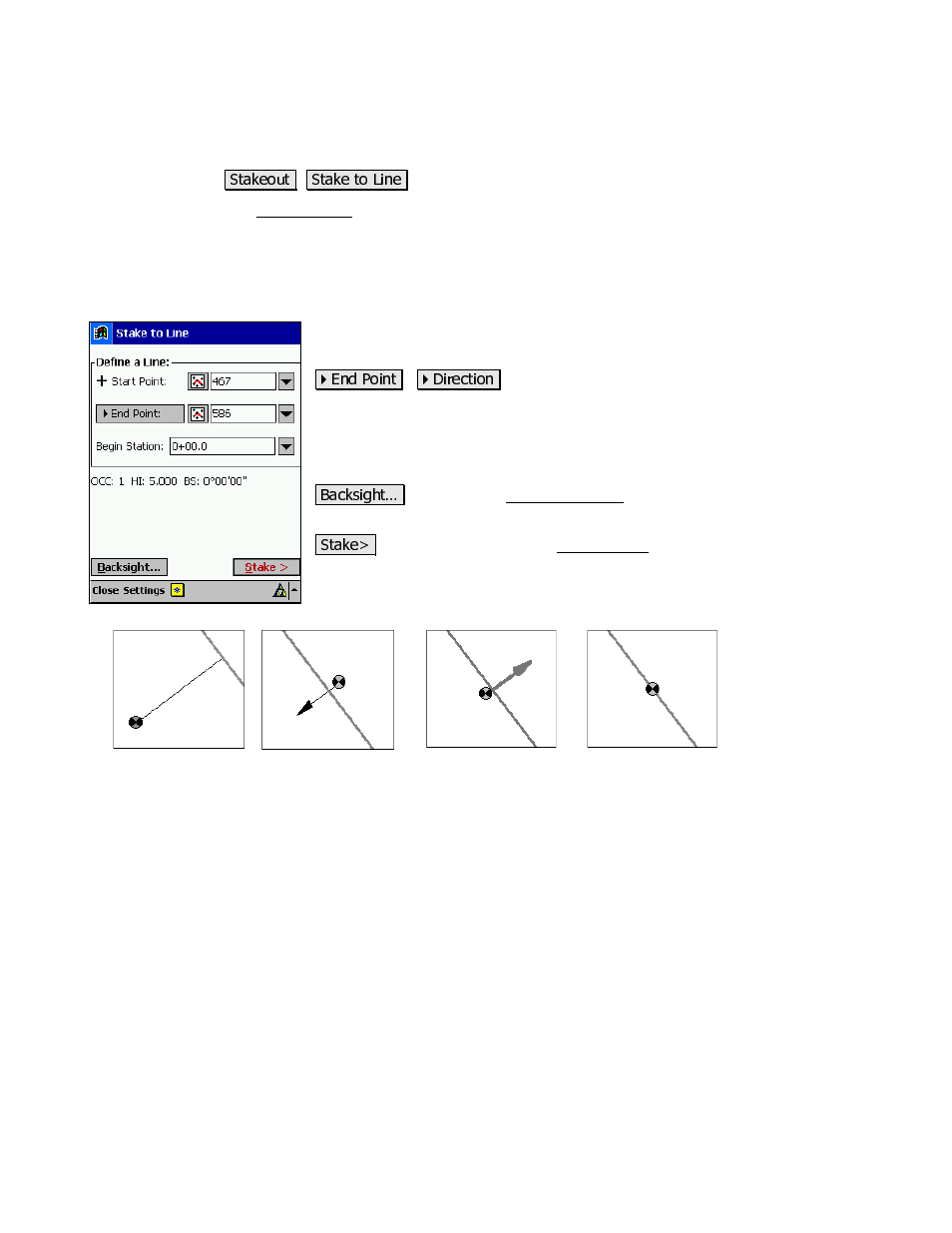 Stake to line | Spectra Precision Survey Pro v3.80 Recon iPAQ Reference Manual User Manual | Page 125 / 261