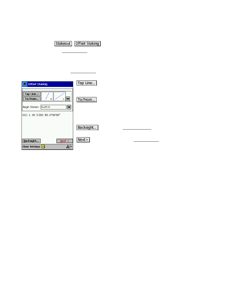 Offset staking | Spectra Precision Survey Pro v3.80 Recon iPAQ Reference Manual User Manual | Page 129 / 261