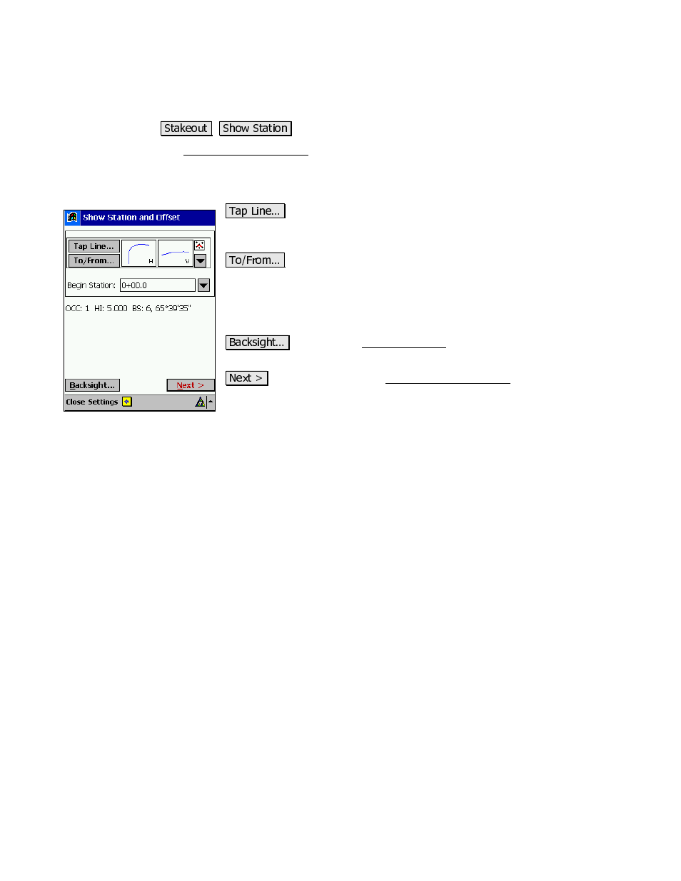 Show station and offset | Spectra Precision Survey Pro v3.80 Recon iPAQ Reference Manual User Manual | Page 151 / 261