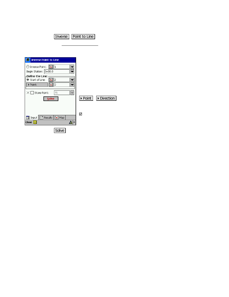 Inverse point to line, Results | Spectra Precision Survey Pro v3.80 Recon iPAQ Reference Manual User Manual | Page 167 / 261